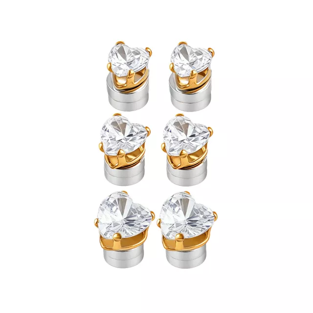 Multi-Pack Clear CZ Heart Magnetic Fake Stud Earrings - 3 Pair at Spencer's