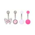 Multi-Pack CZ  Titanium Pink Butterfly Belly Rings 4 Pack - 14 Gauge at Spencer's
