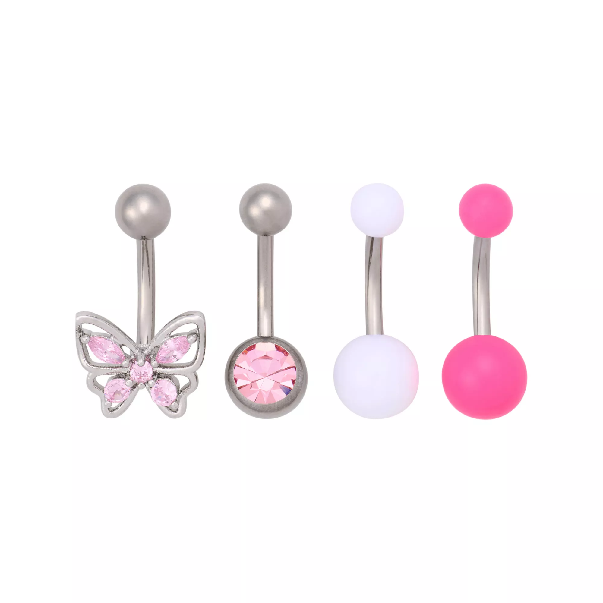 Multi-Pack CZ  Titanium Pink Butterfly Belly Rings 4 Pack - 14 Gauge at Spencer's