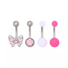 Multi-Pack CZ  Titanium Pink Butterfly Belly Rings 4 Pack - 14 Gauge at Spencer's
