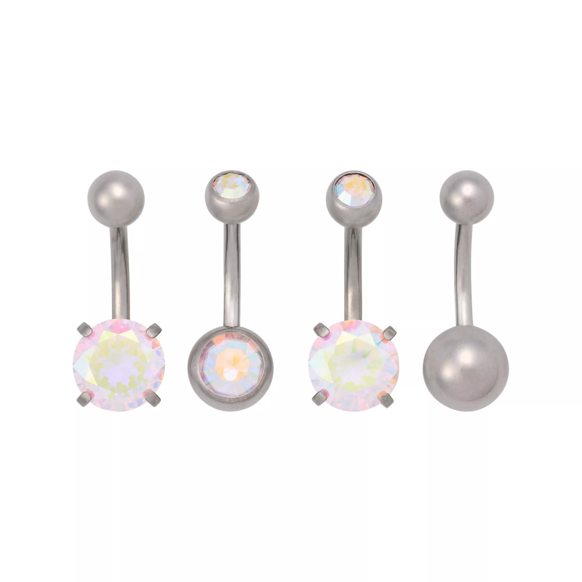 Multi-Pack ASTM F-136 Titanium AB CZ Belly Rings 4 Pack - 14 Gauge at Spencer's