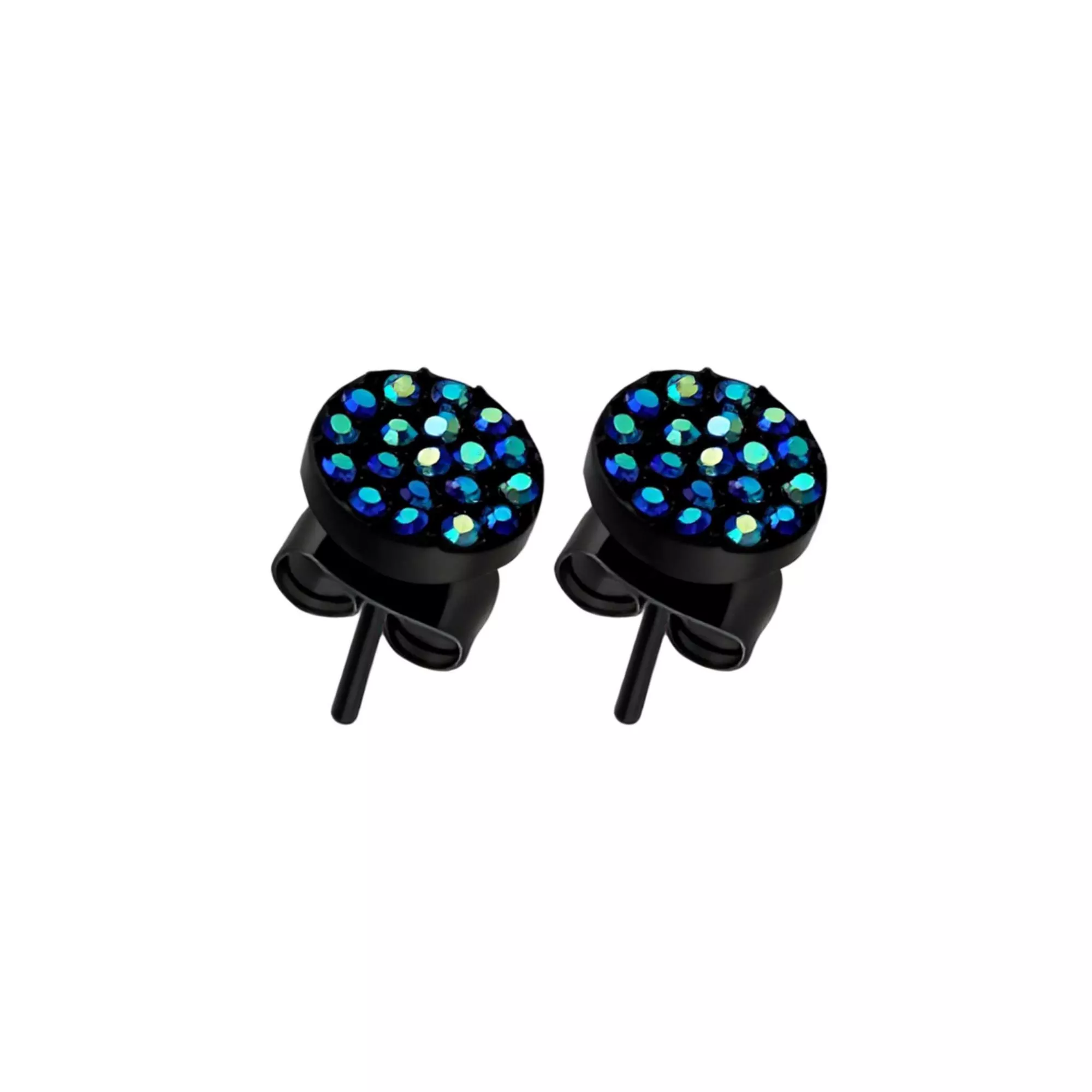 Vitrail CZ Black-Tone Stud Earrings - 20 Gauge