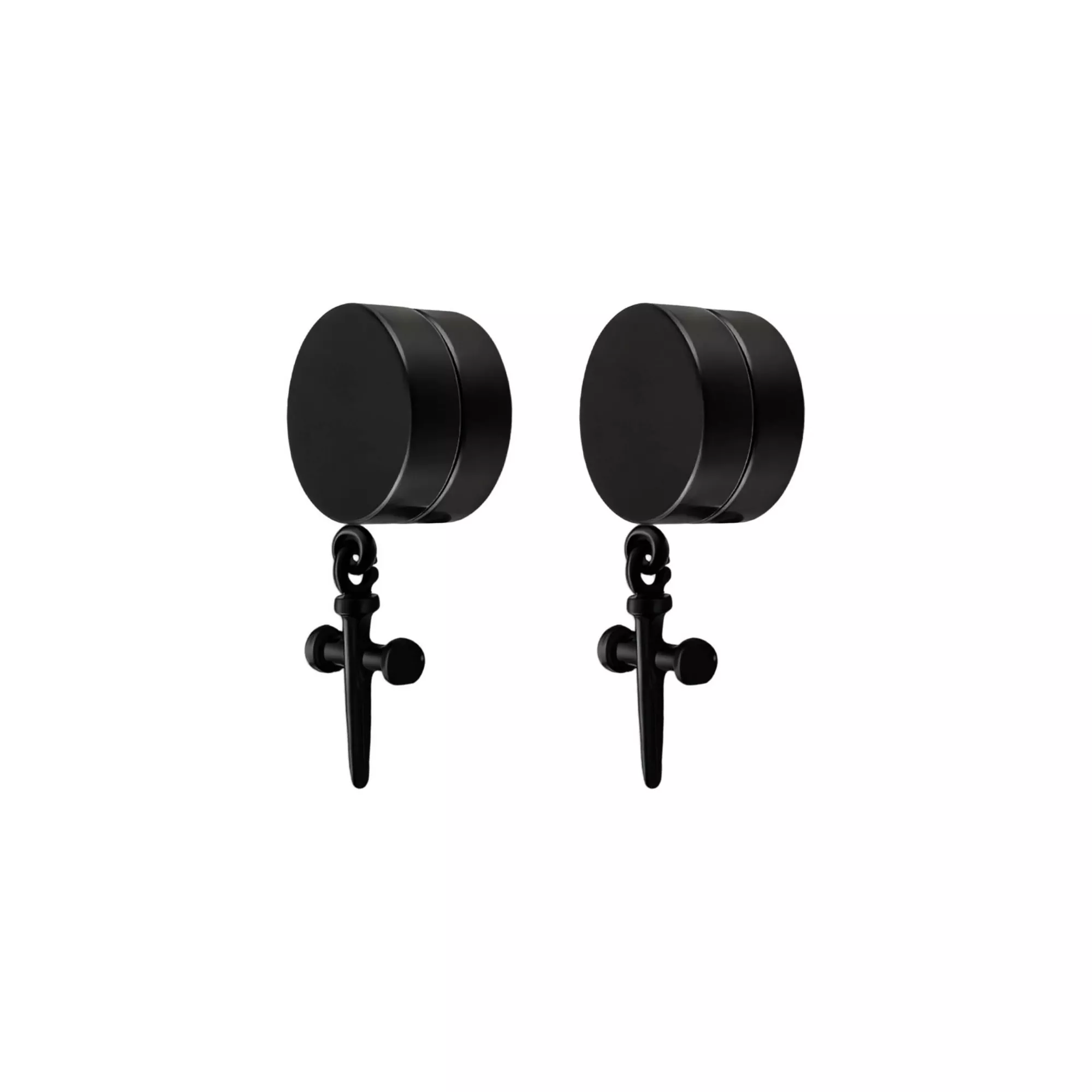 Black CZ Nail Cross Magnetic Fake Dangle Earrings