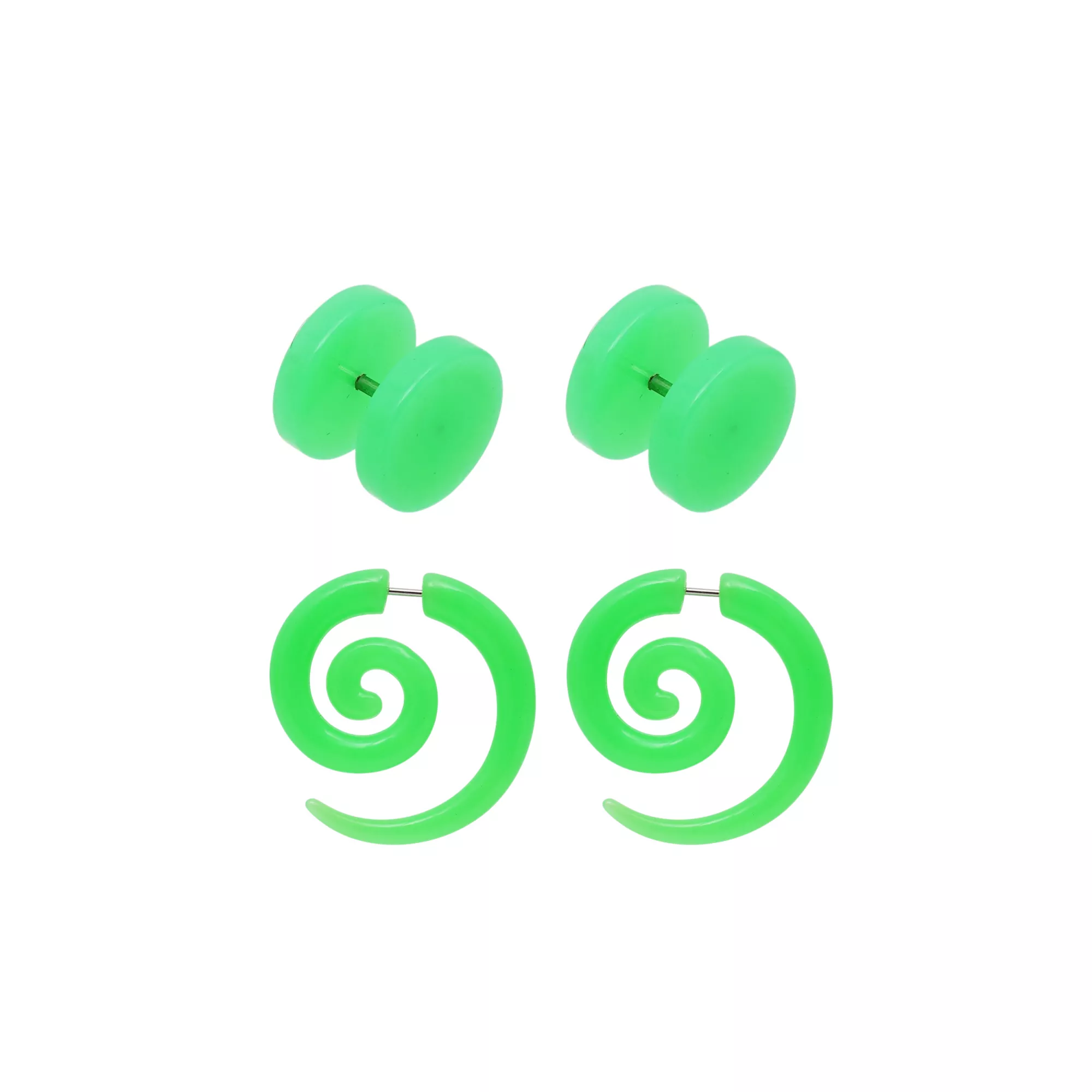 Glow-Effect Faux Plugs and Spirals 2 Pair - 18 Gauge