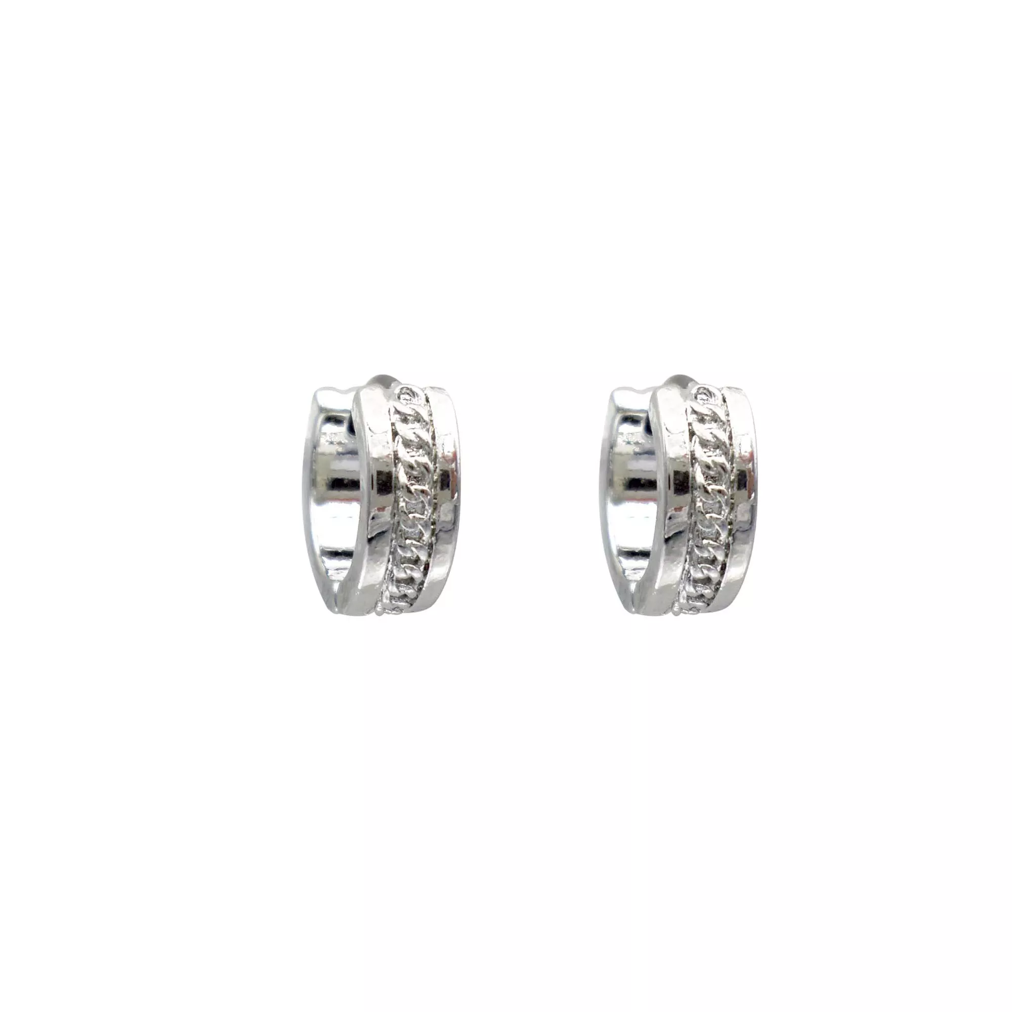 Silver-Tone Chain Link Huggie Hoop Earrings - 18 Gauge