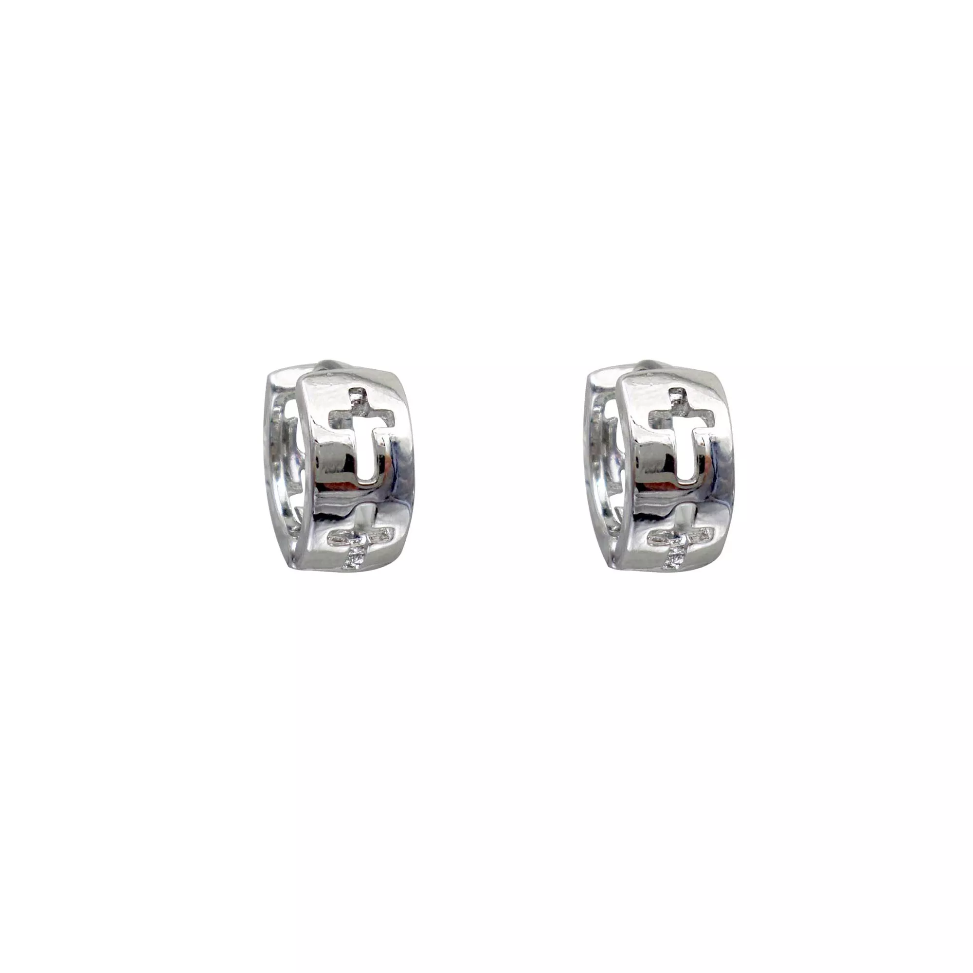 Silver-Tone Cross Cutout Huggie Hoop Earrings - 18 Gauge