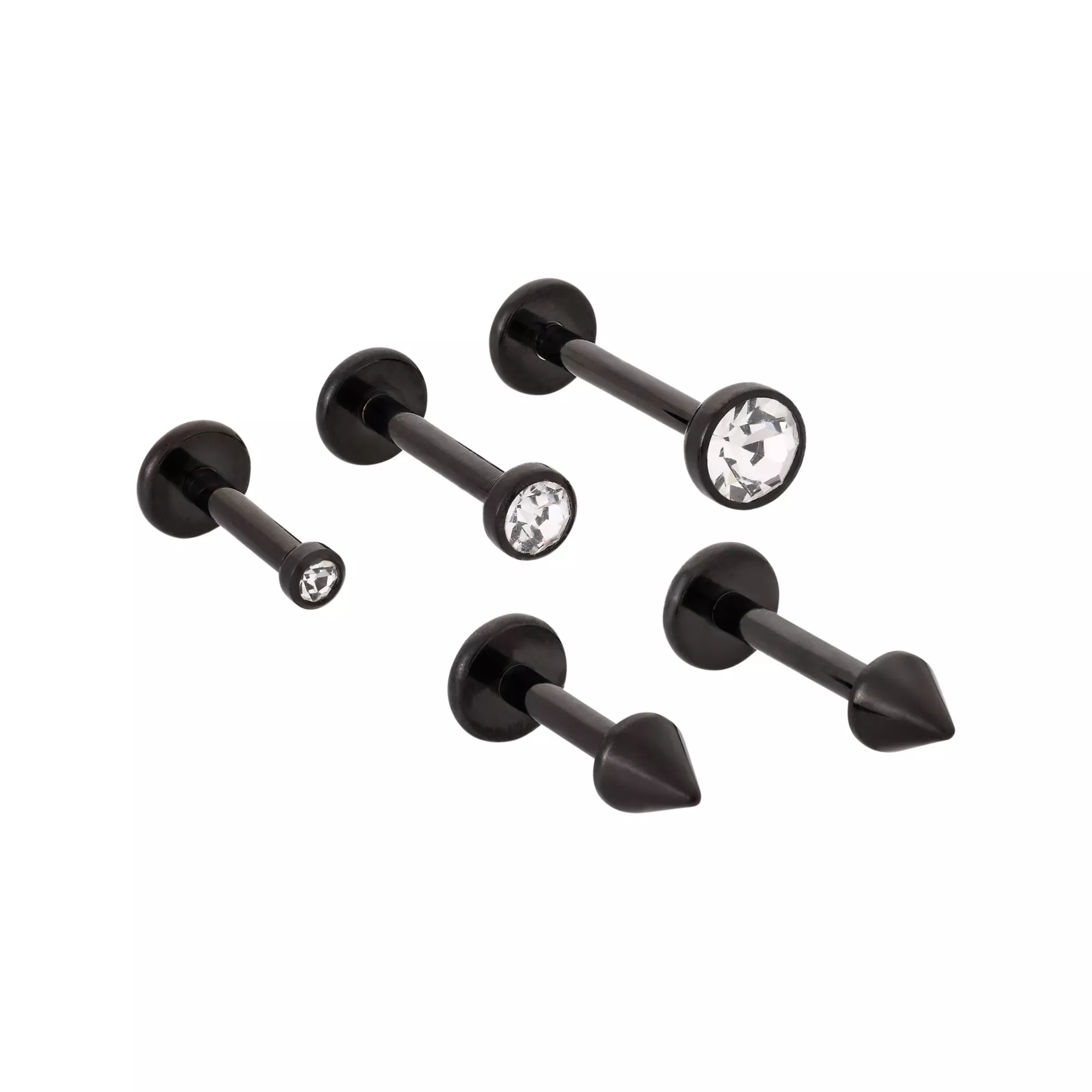 Multi-Pack ASTM F-136 Titanium CZ Spike Black Labret Lip Rings 5 Pack - 16 Gauge at Spencer's