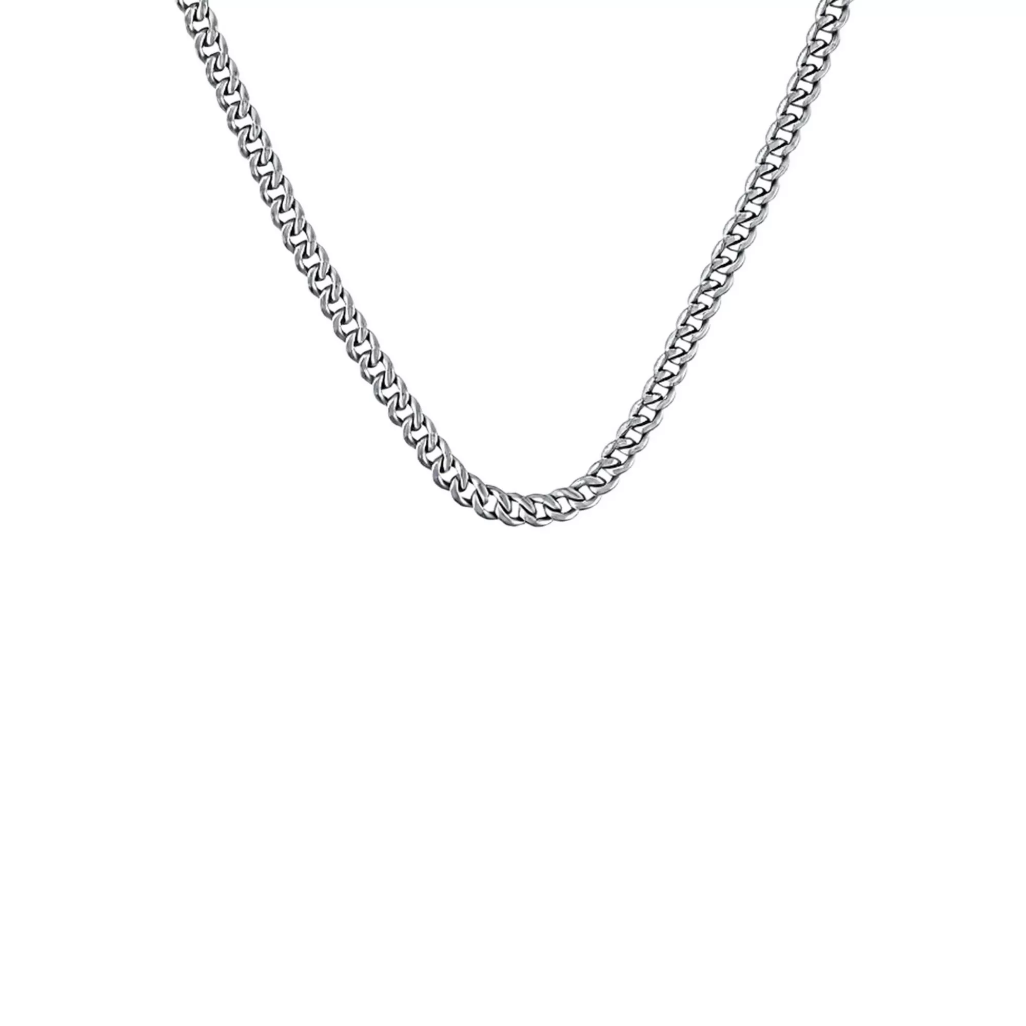 Silver-Tone Sand Blast Cuban Chain Necklace