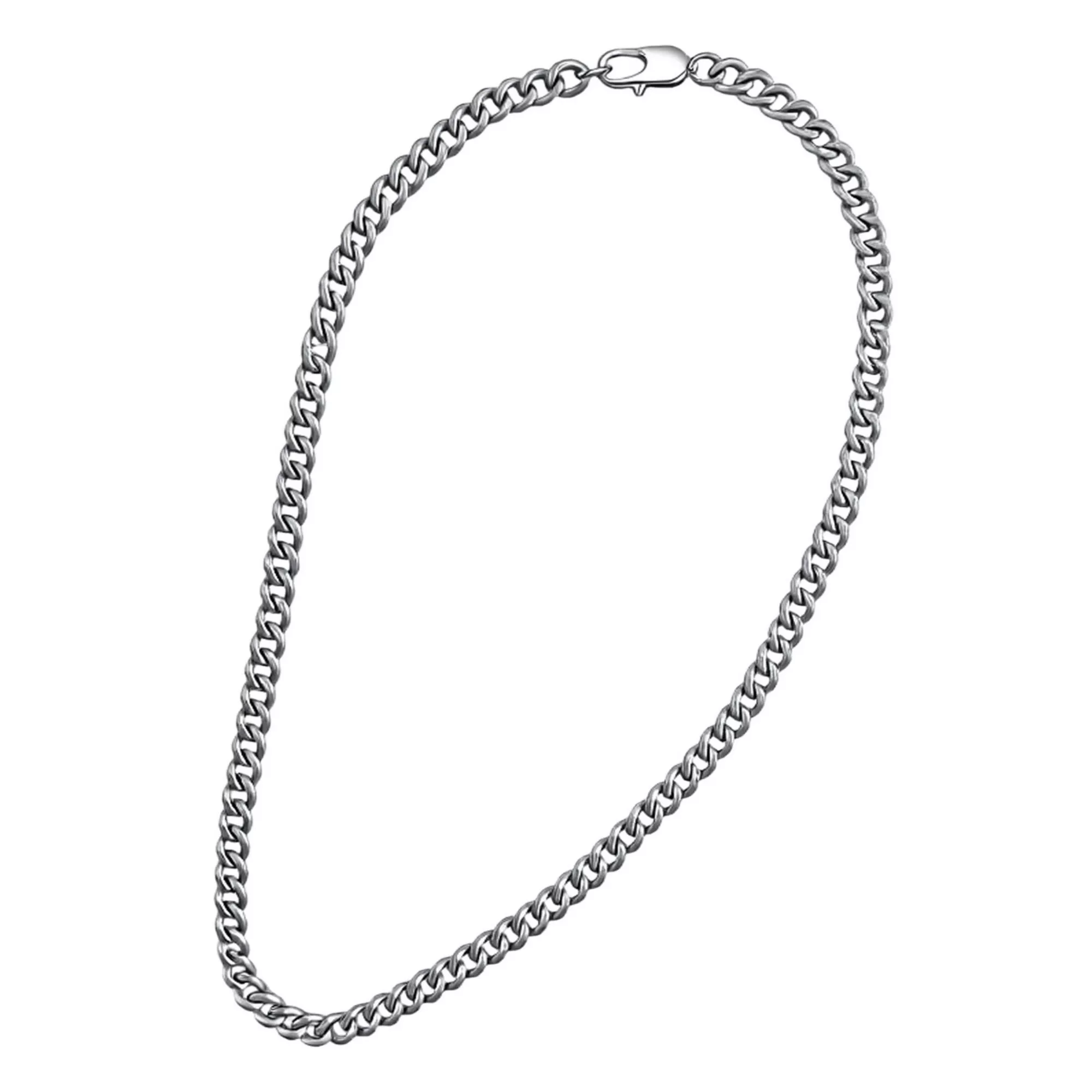 Silver-Tone Sand Blast Cuban Chain Necklace