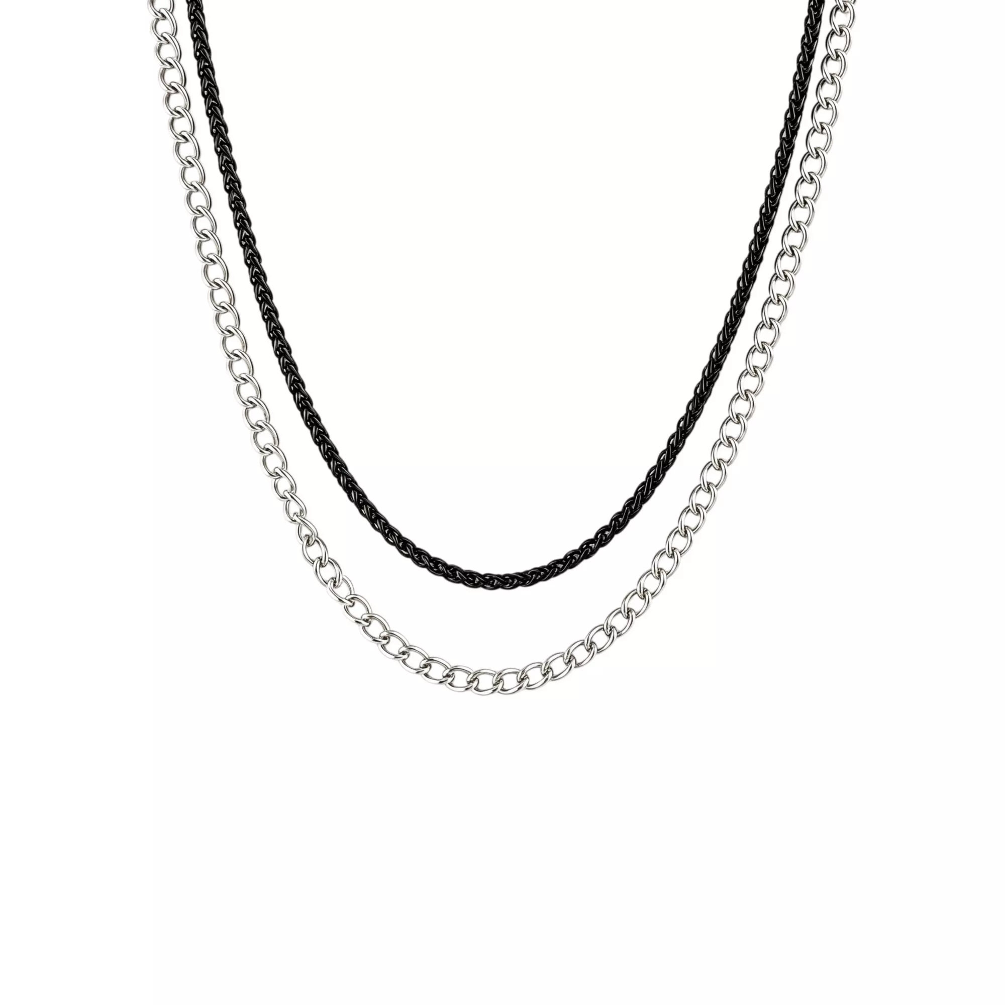 Silver and Black-Tone Layered Necklace