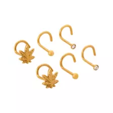 Multi-Pack ASTM F-136 Titanium Leaf Crystal Gold-Toned Nose Screws 6 Pack - 20 Gauge at Spencer's