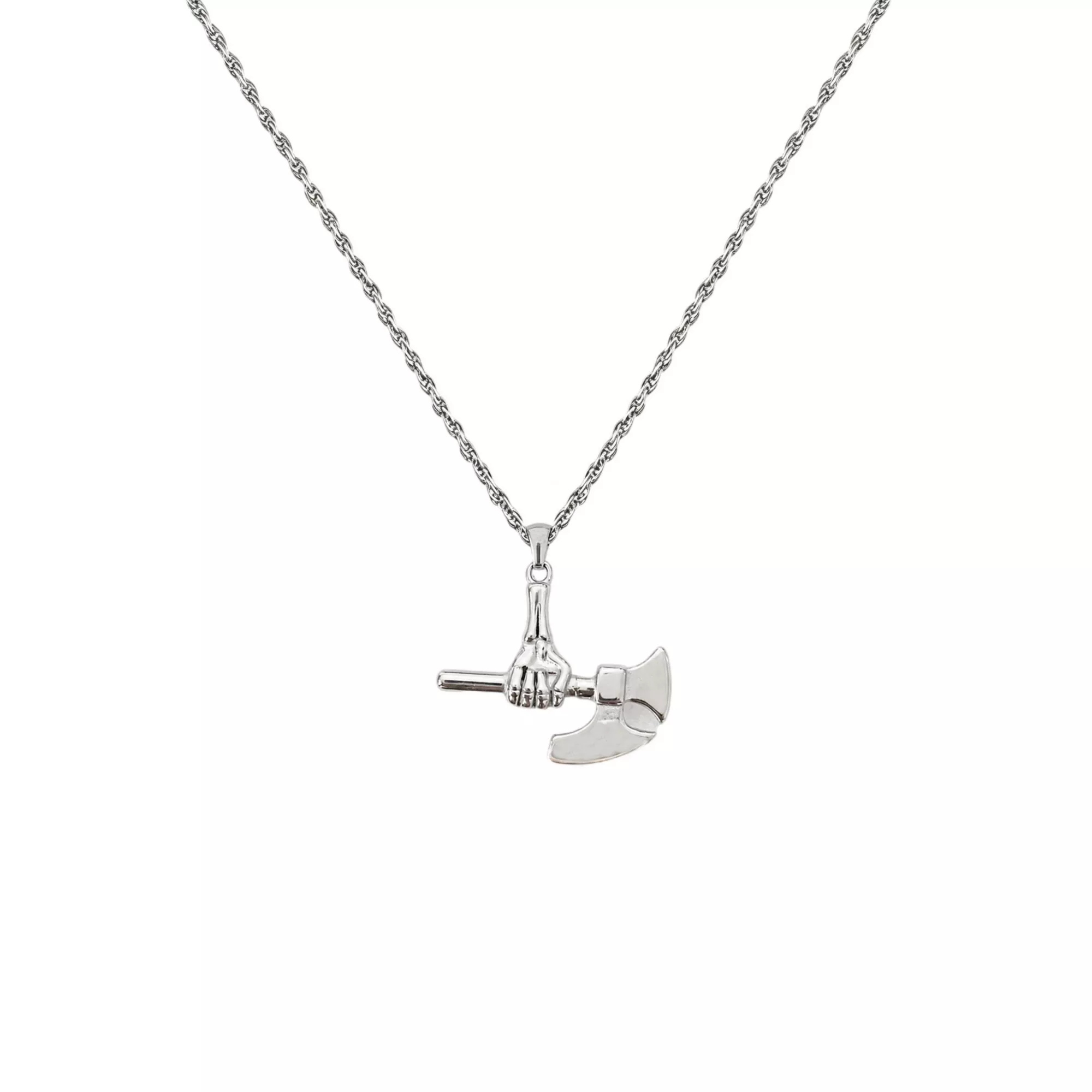 Skeleton Hand Axe Pendant Chain Necklace