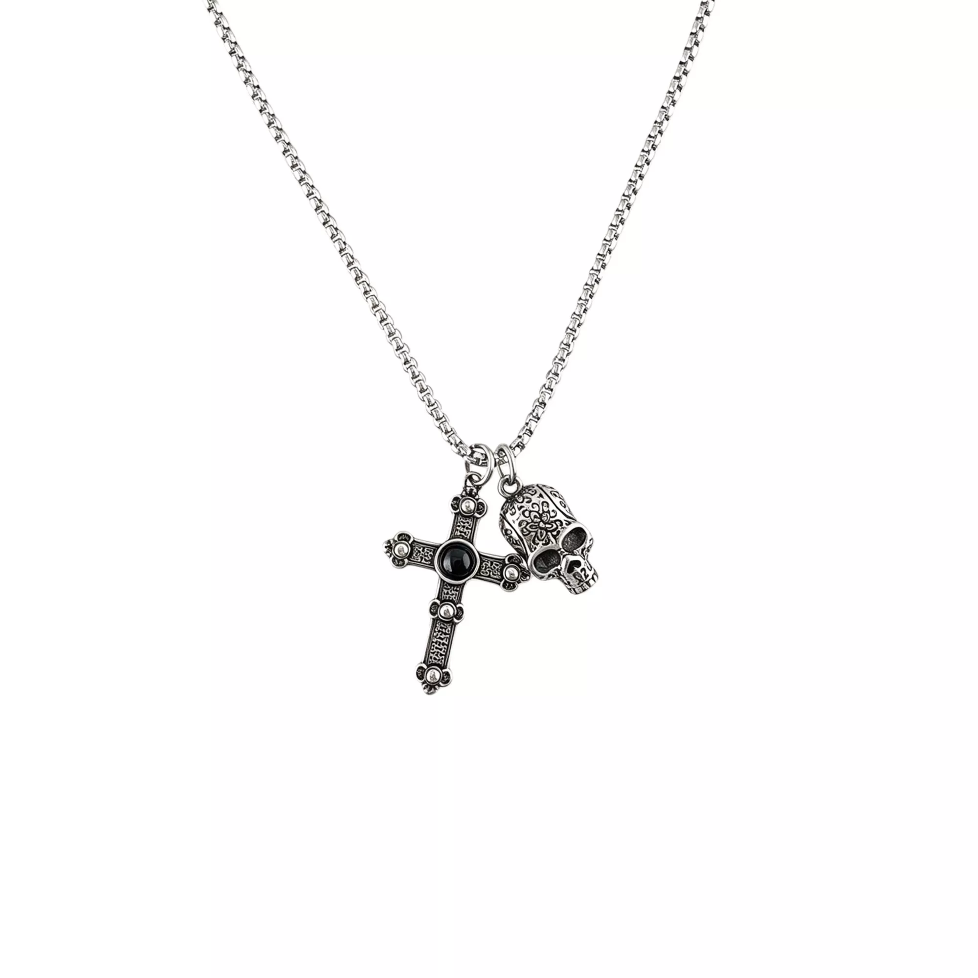 Gothic Skull and Cross Pendant Chain Necklace