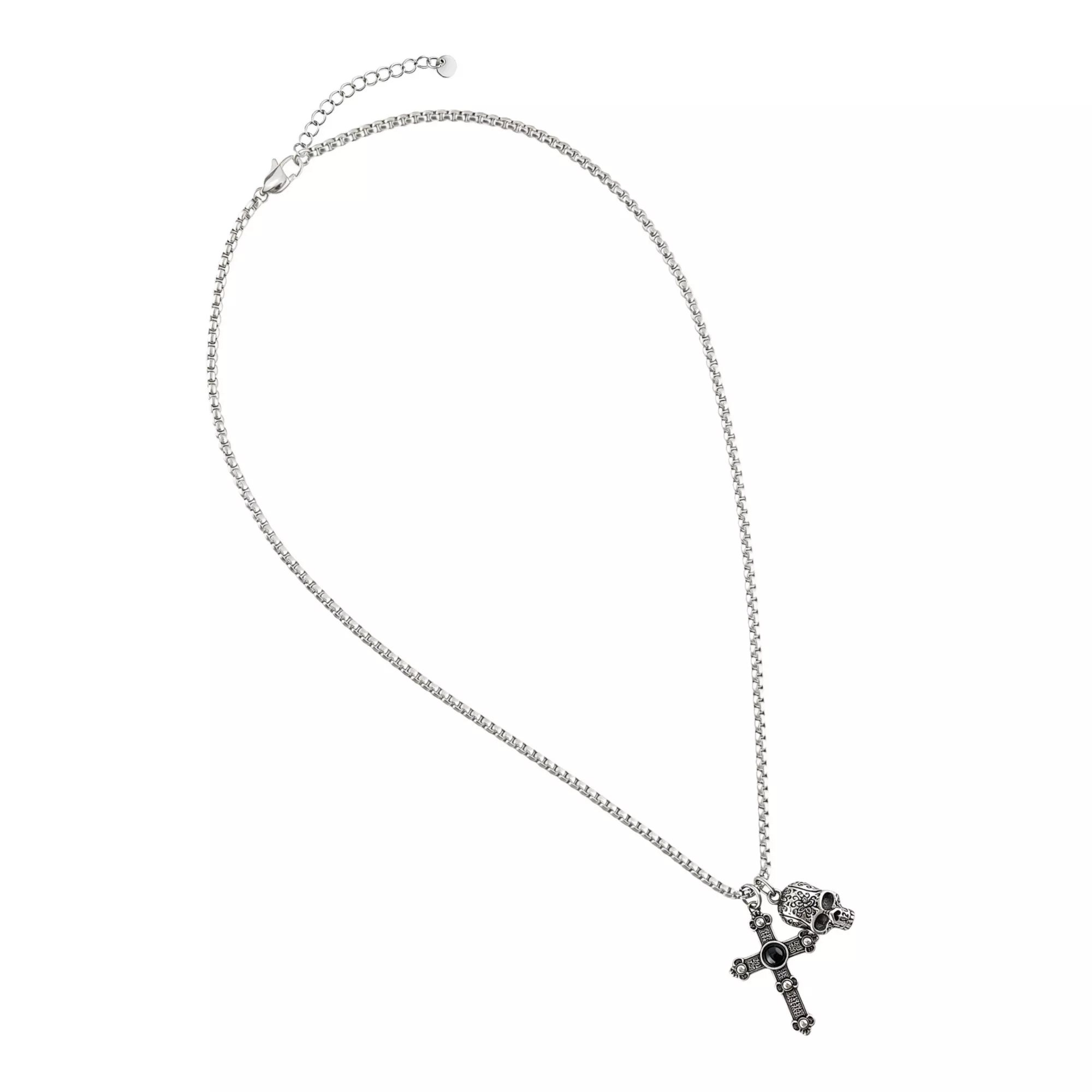 Gothic Skull and Cross Pendant Chain Necklace