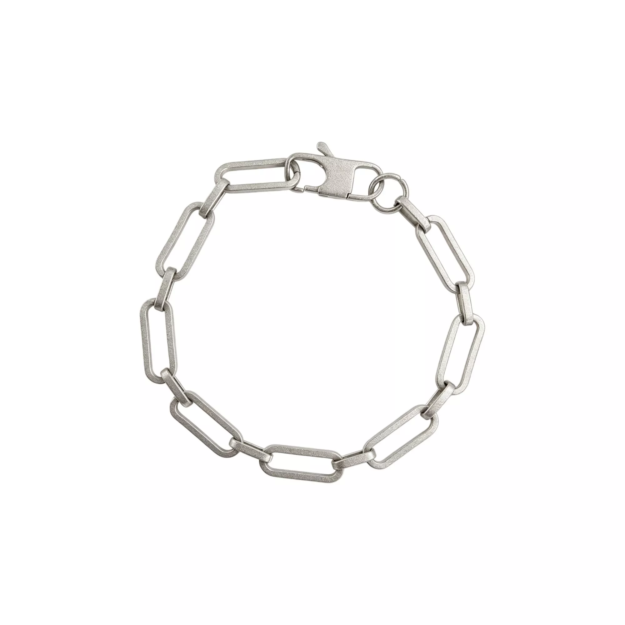 Silver-Toned Sandblasted Stainless Steel Paperclip Chain Bracelet