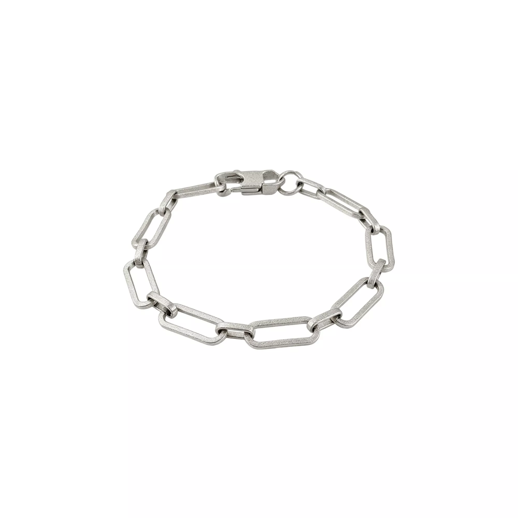 Silver-Toned Sandblasted Stainless Steel Paperclip Chain Bracelet