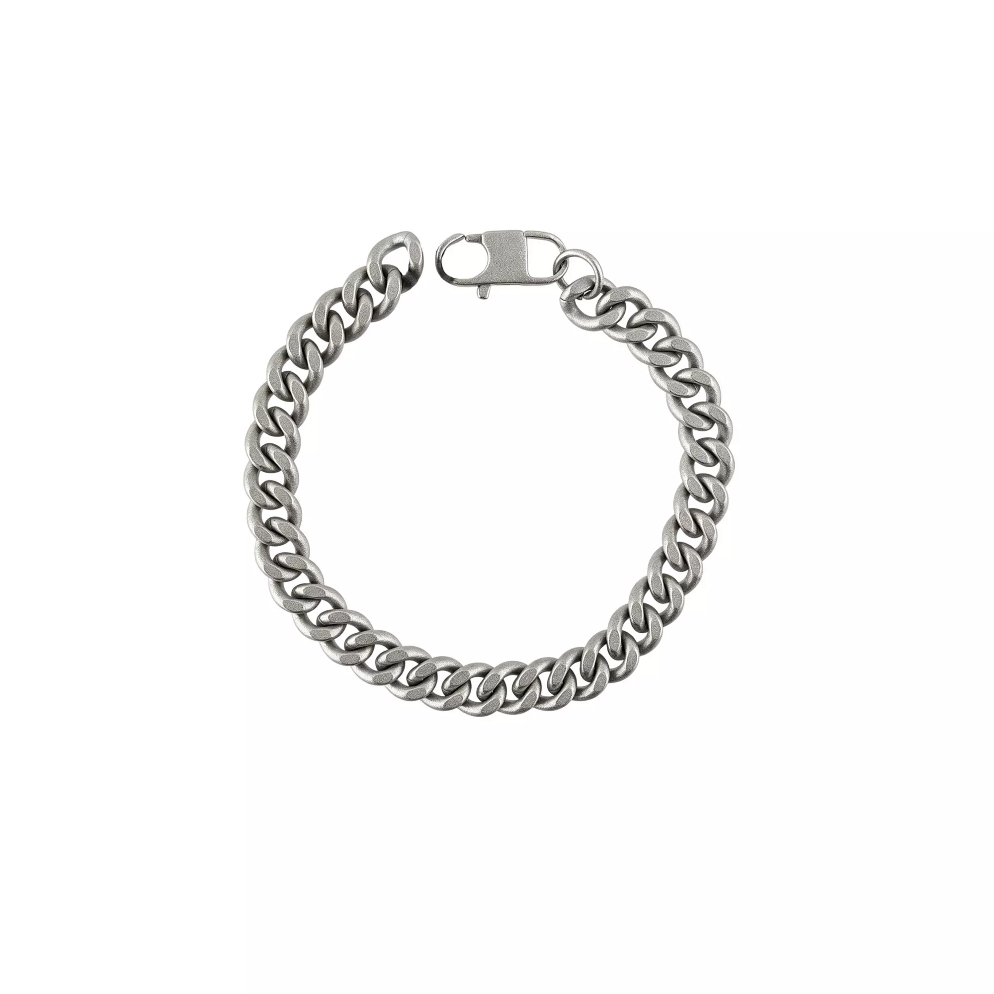 Silver-Toned Sandblasted Stainless Steel Cuban Chain Bracelet