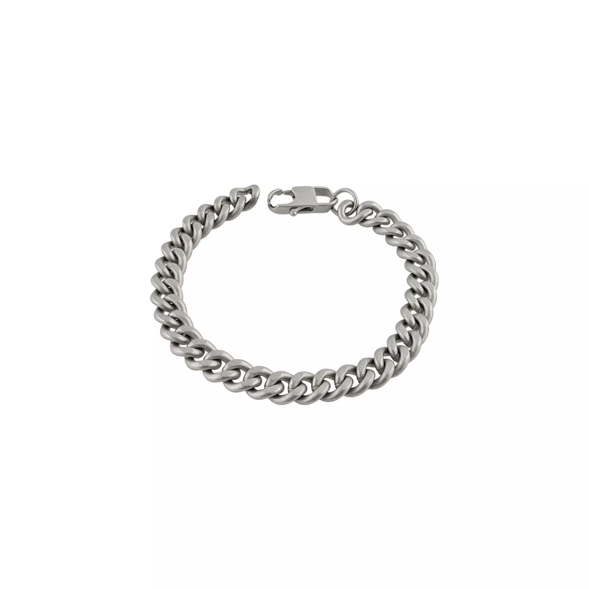 Silver-Toned Sandblasted Stainless Steel Cuban Chain Bracelet
