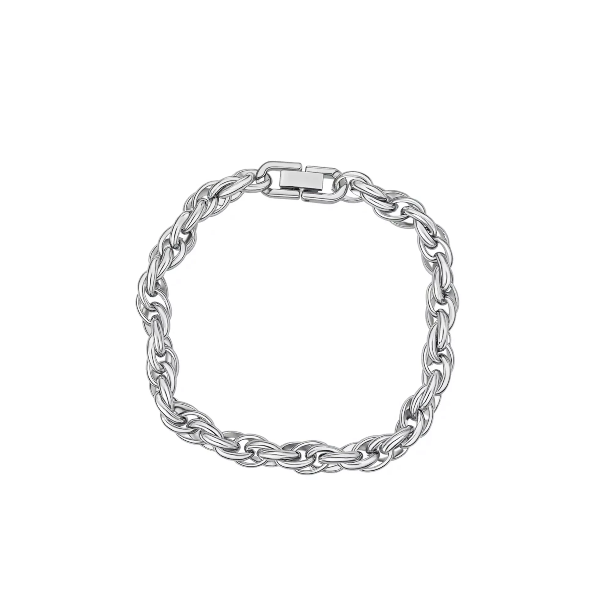 Silver-Toned Stainless Steel Braided Rope Chain Bracelet