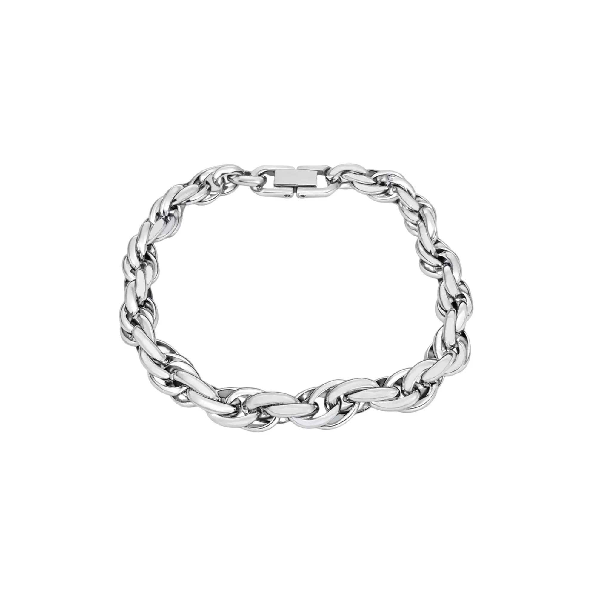 Silver-Toned Stainless Steel Braided Rope Chain Bracelet