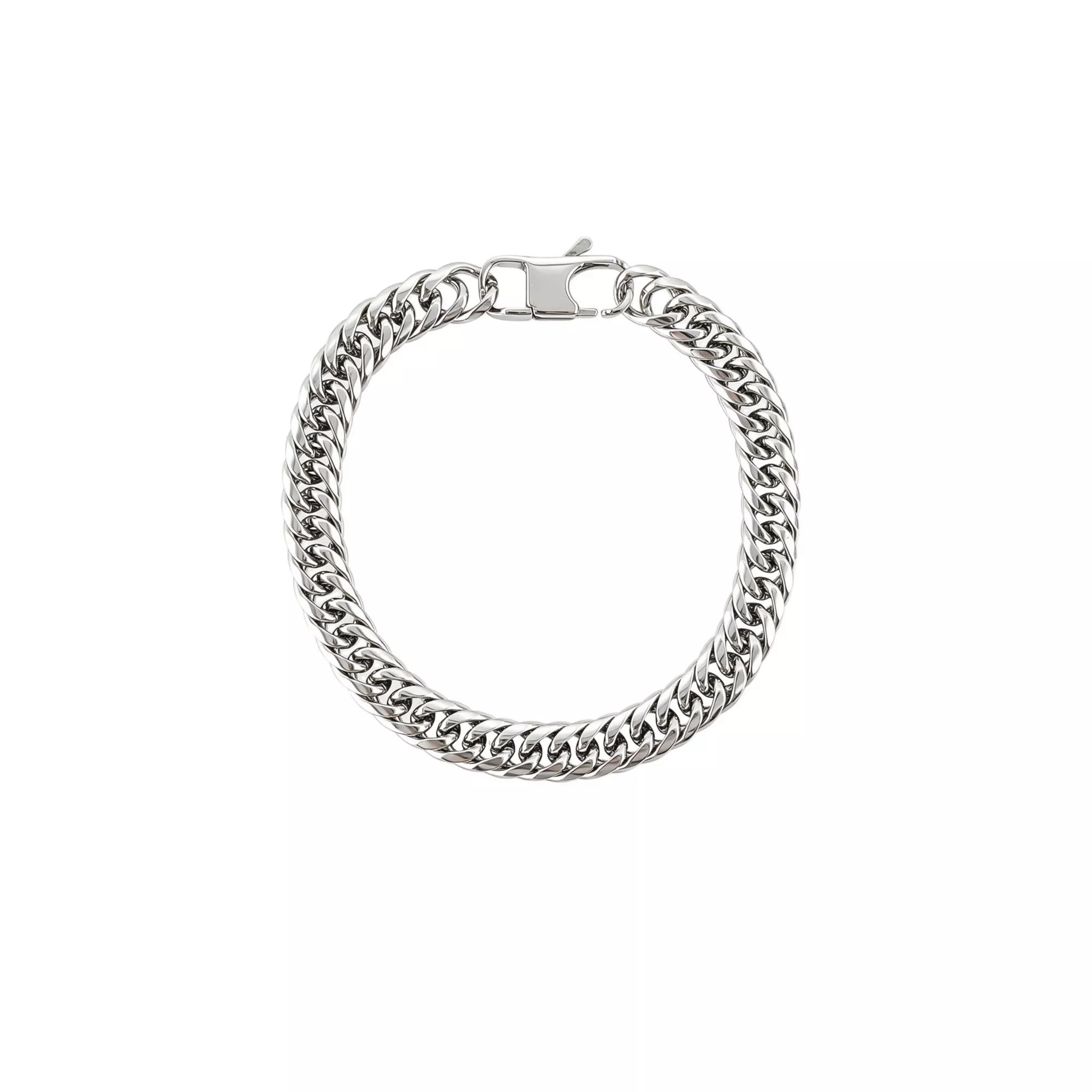 Silver-Toned Stainless Steel Cuban Chain Bracelet
