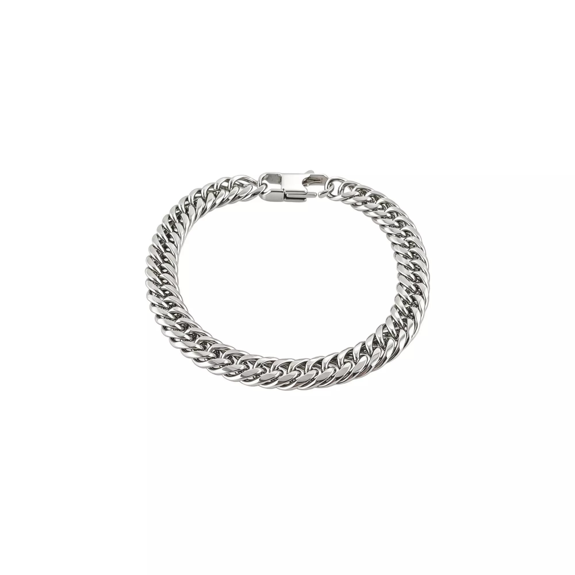 Silver-Toned Stainless Steel Cuban Chain Bracelet