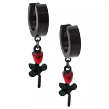 Rose Black Dangle Huggie Hoop Earrings - 18 Gauge at Spencer's