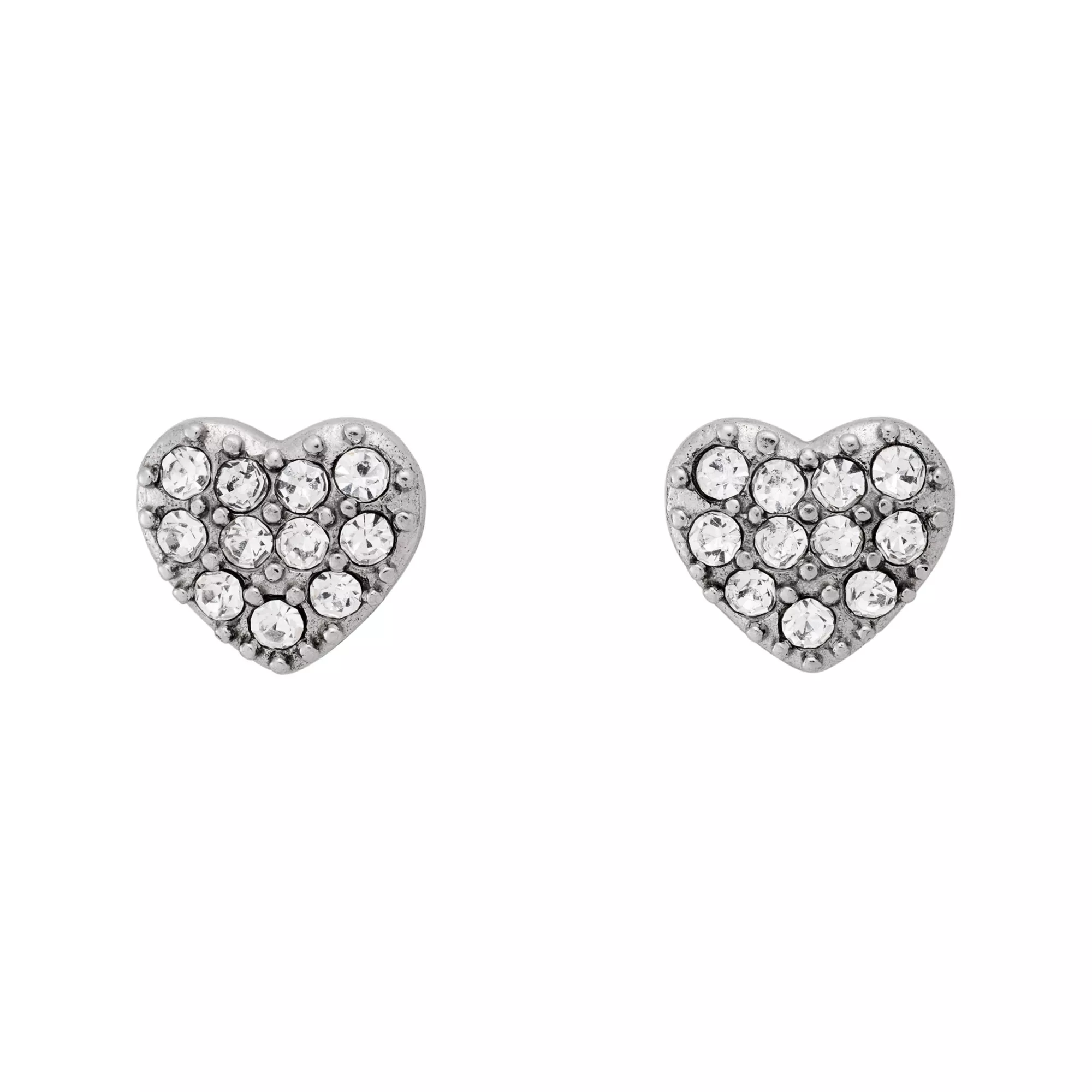 Silver-Tone Crystal Pavé Heart Stud Earrings - 20 Gauge