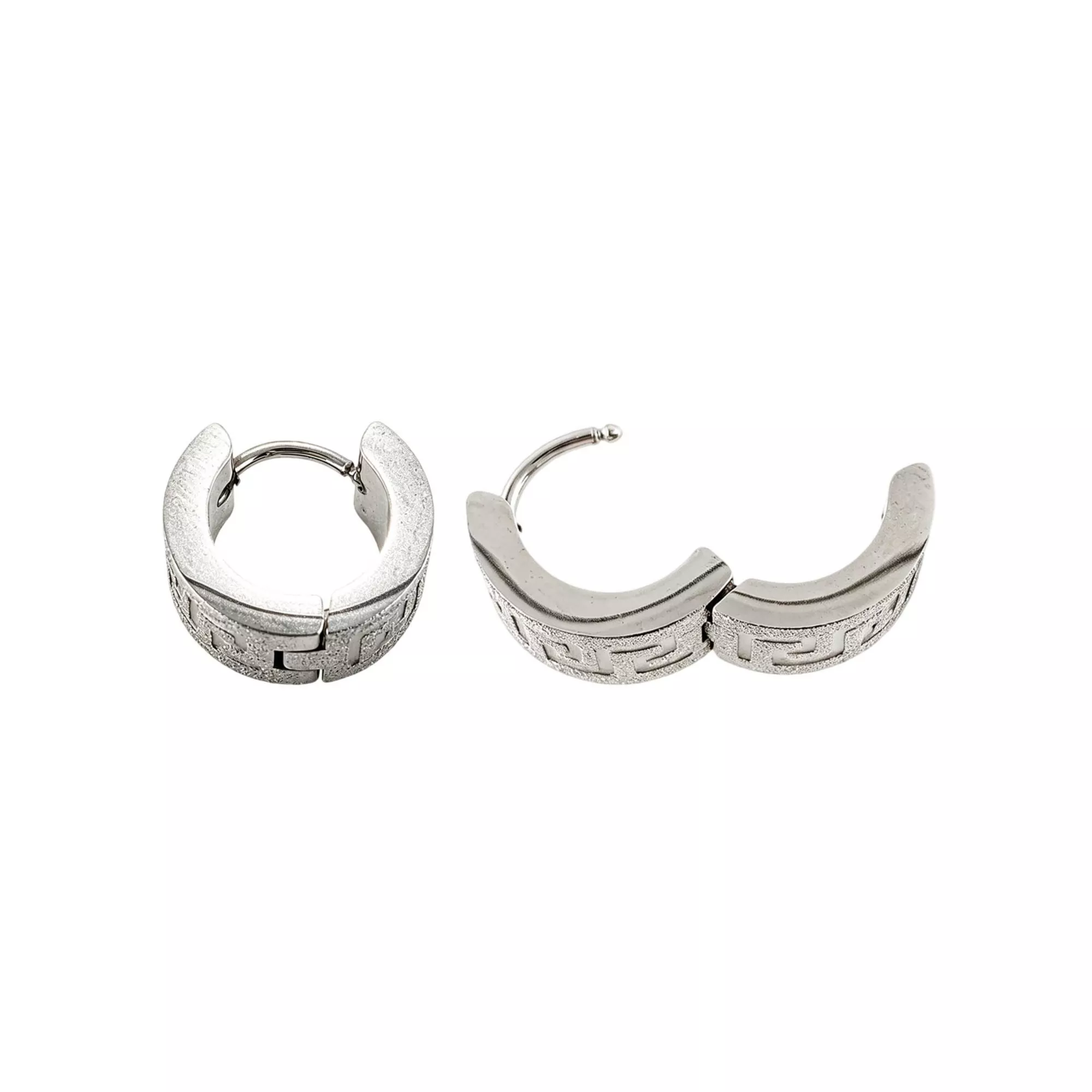 Greek Sandblast Silver-Tone Huggie Hoop Earrings - 18 Gauge