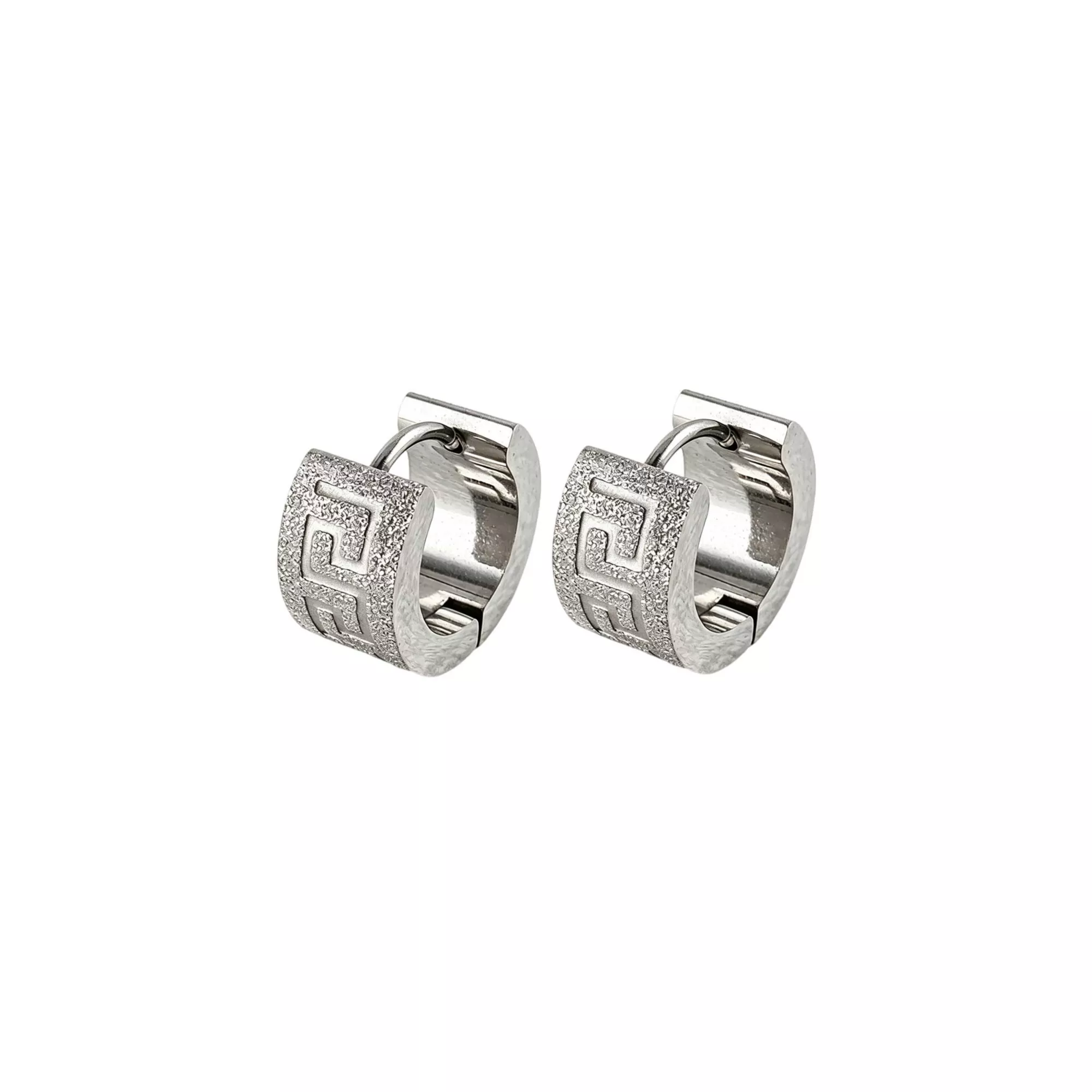 Greek Sandblast Silver-Tone Huggie Hoop Earrings - 18 Gauge