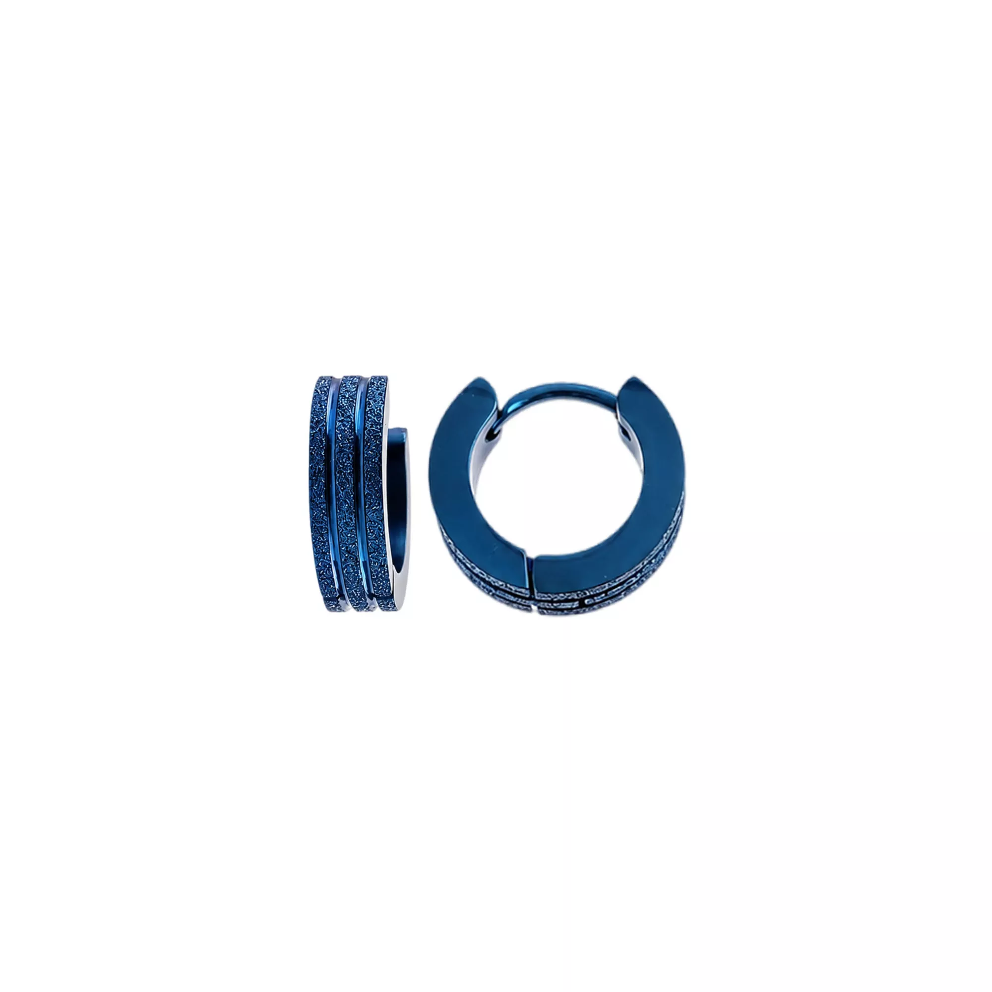 Blue Triple-Trim Sandblast Huggie Hoop Earrings - 18 Gauge