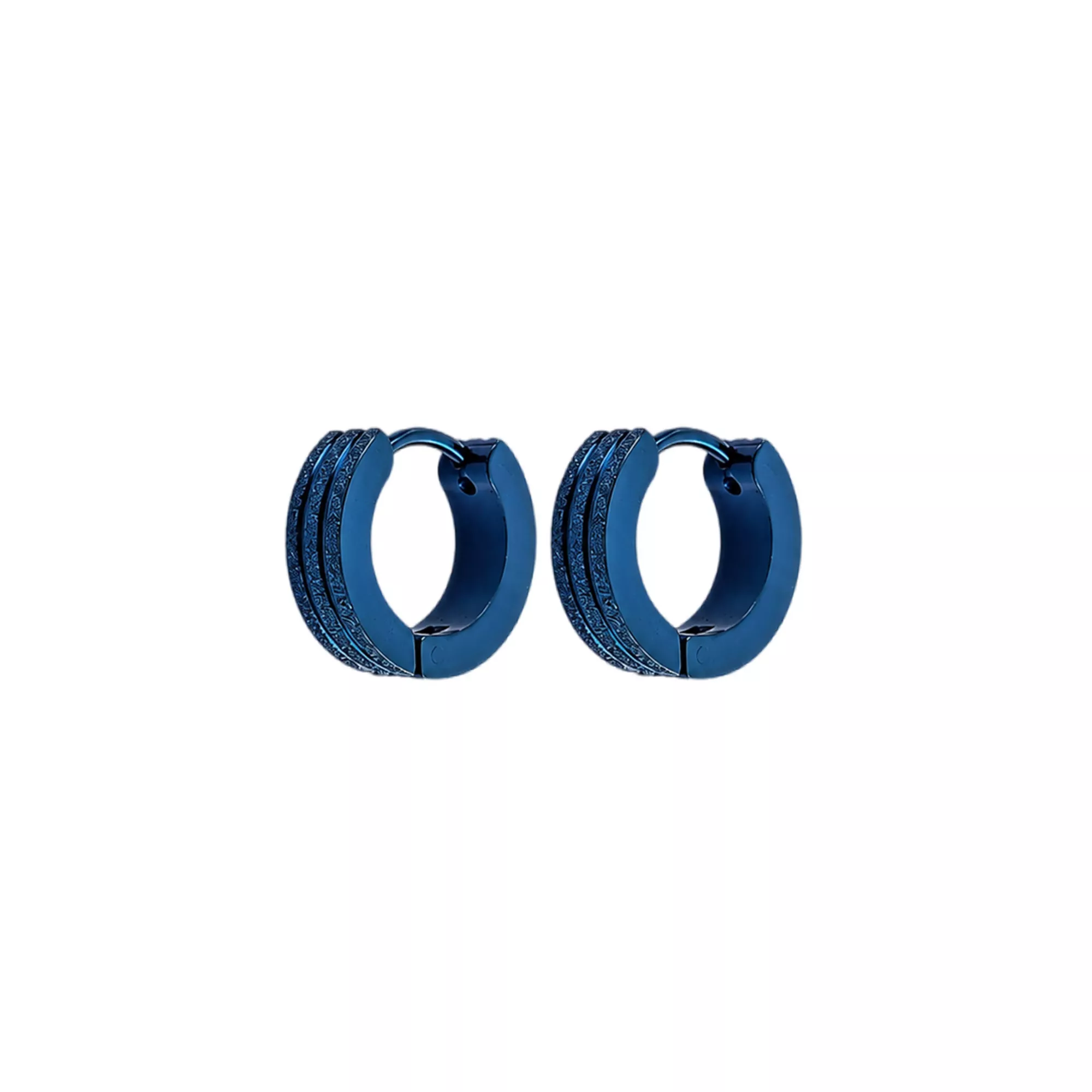 Blue Triple-Trim Sandblast Huggie Hoop Earrings - 18 Gauge