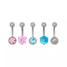 Multi-Pack CZ ASTM F-136 Titanium Pink and Blue Belly Rings 5 Pack - 14 Gauge at Spencer's