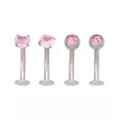 Multi-Pack CZ ASTM F-136 Titanium Pink Floating Belly Ring 4 Pack - 14 Gauge at Spencer's