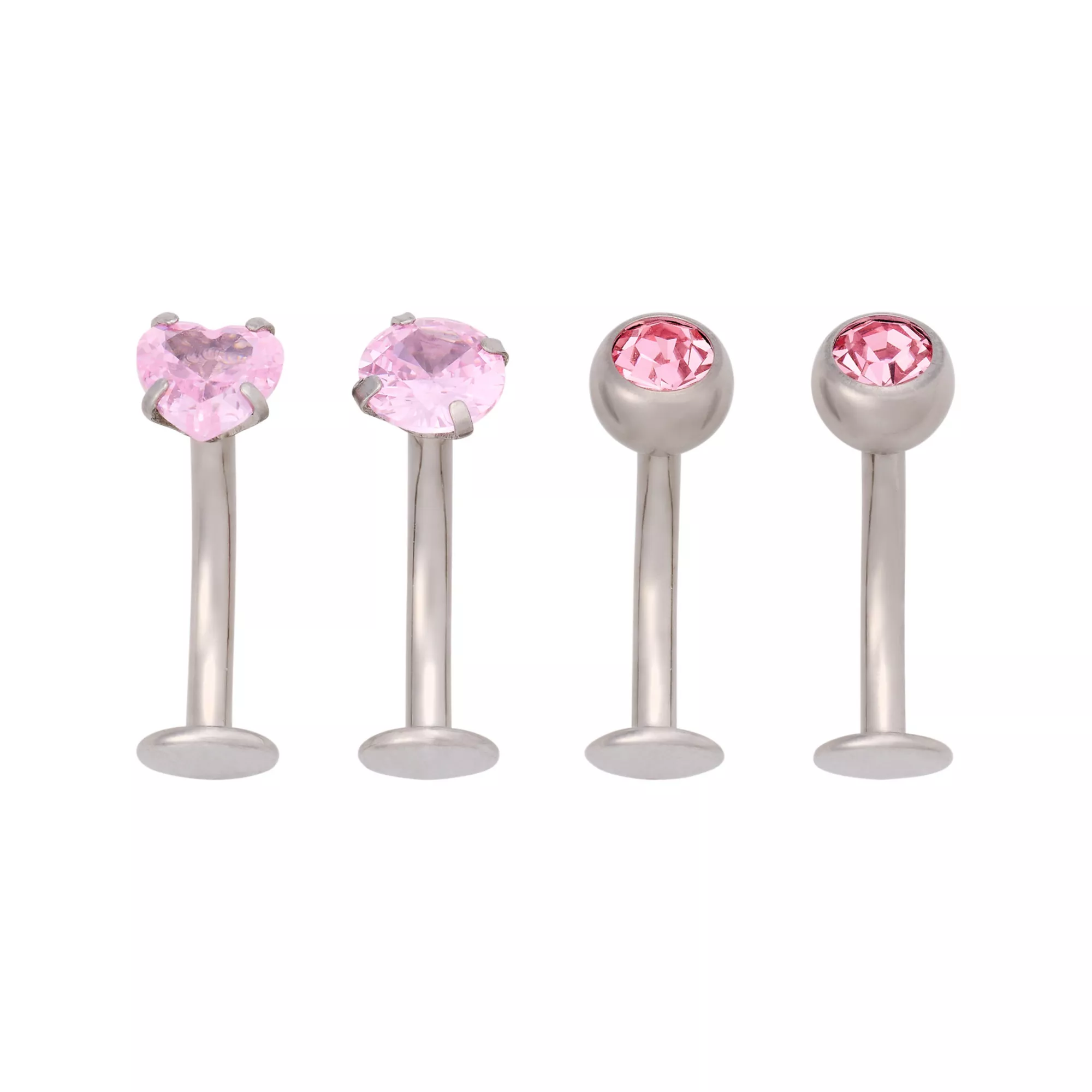 Multi-Pack CZ ASTM F-136 Titanium Pink Floating Belly Ring 4 Pack - 14 Gauge at Spencer's