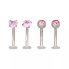Multi-Pack CZ ASTM F-136 Titanium Pink Floating Belly Ring 4 Pack - 14 Gauge at Spencer's