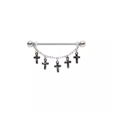 Silver-Toned Black Cross Dangle Chain Industrial Barbell - 14 Gauge at Spencer's