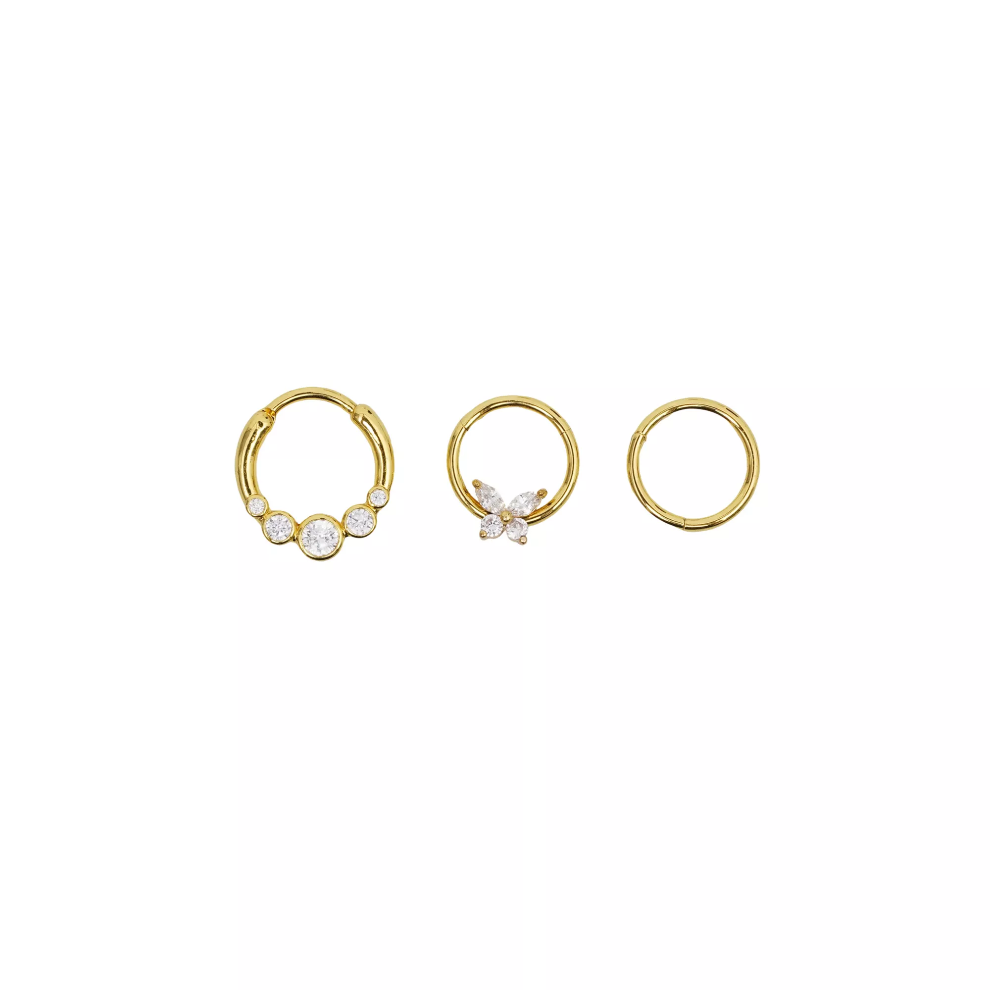 Multi-Pack CZ Butterfly Gold-Tone Hinged Hoop Septum Rings 3 Pack - 16 Gauge at Spencer's