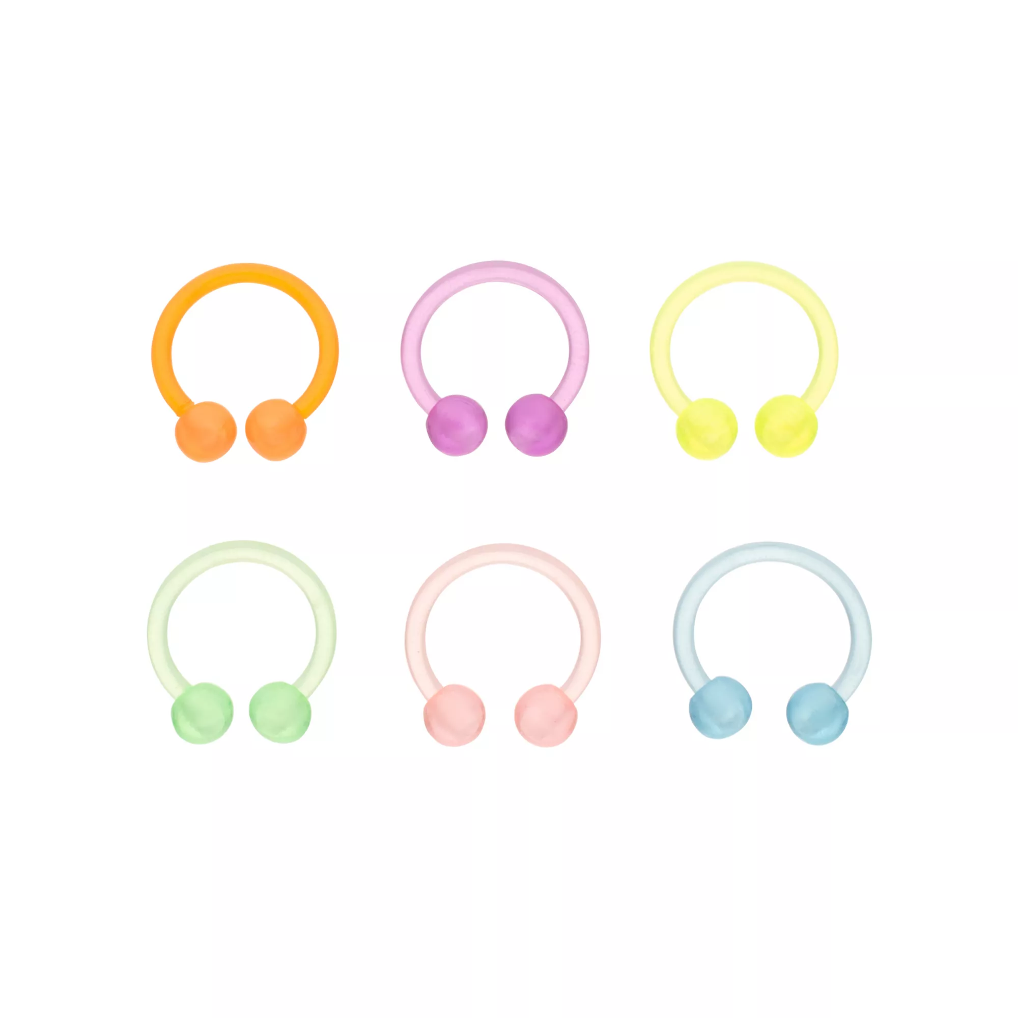 Multi-Color Bioflex Horseshoe Rings 6 Pack - 16 Gauge