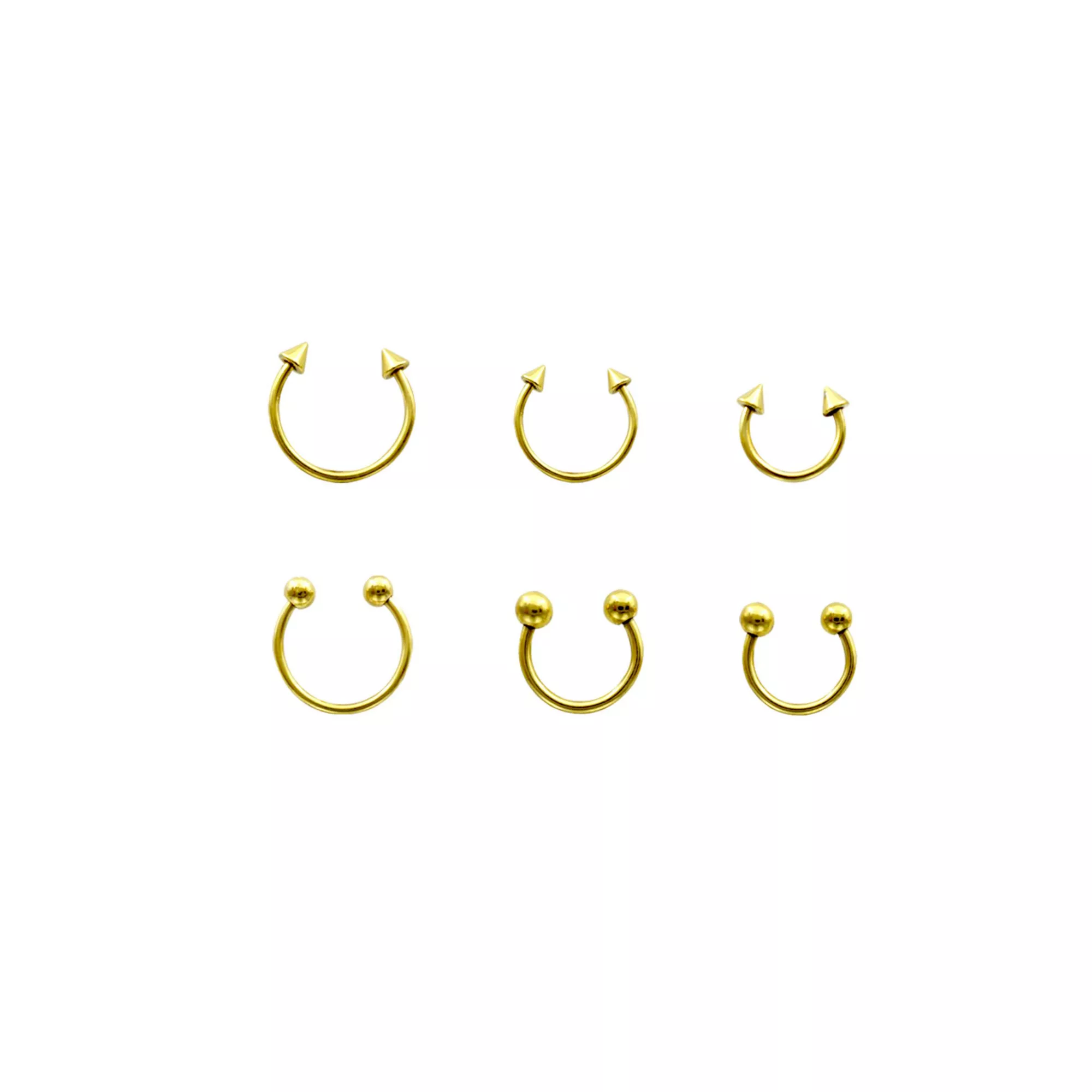 Multi-Pack Gold-Toned Ball and Spike Horseshoe Nose Hoop 6 Pack - 18G at Spencer's