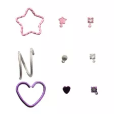 Multi-Pack Pink and Purple Crystal Heart Star Silver-Tone Nose Pins and Hoops 9 Pack - 20 Gauge at Spencer's
