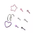 Multi-Pack Pink and Purple Crystal Heart Star Silver-Tone Nose Pins and Hoops 9 Pack - 20 Gauge at Spencer's