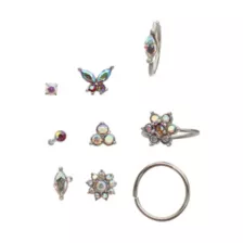 Multi-Pack AB Mixed Crystal Butterfly and Nose Ring Set 9 Pack - 20 Gauge at Spencer's