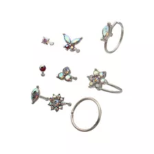 Multi-Pack AB Mixed Crystal Butterfly and Nose Ring Set 9 Pack - 20 Gauge at Spencer's