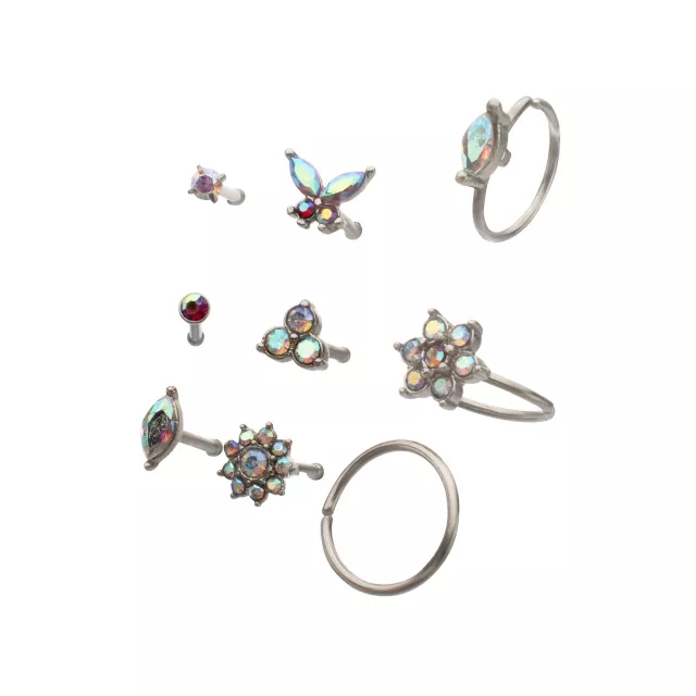 Multi-Pack AB Mixed Crystal Butterfly and Nose Ring Set 9 Pack - 20 Gauge at Spencer's
