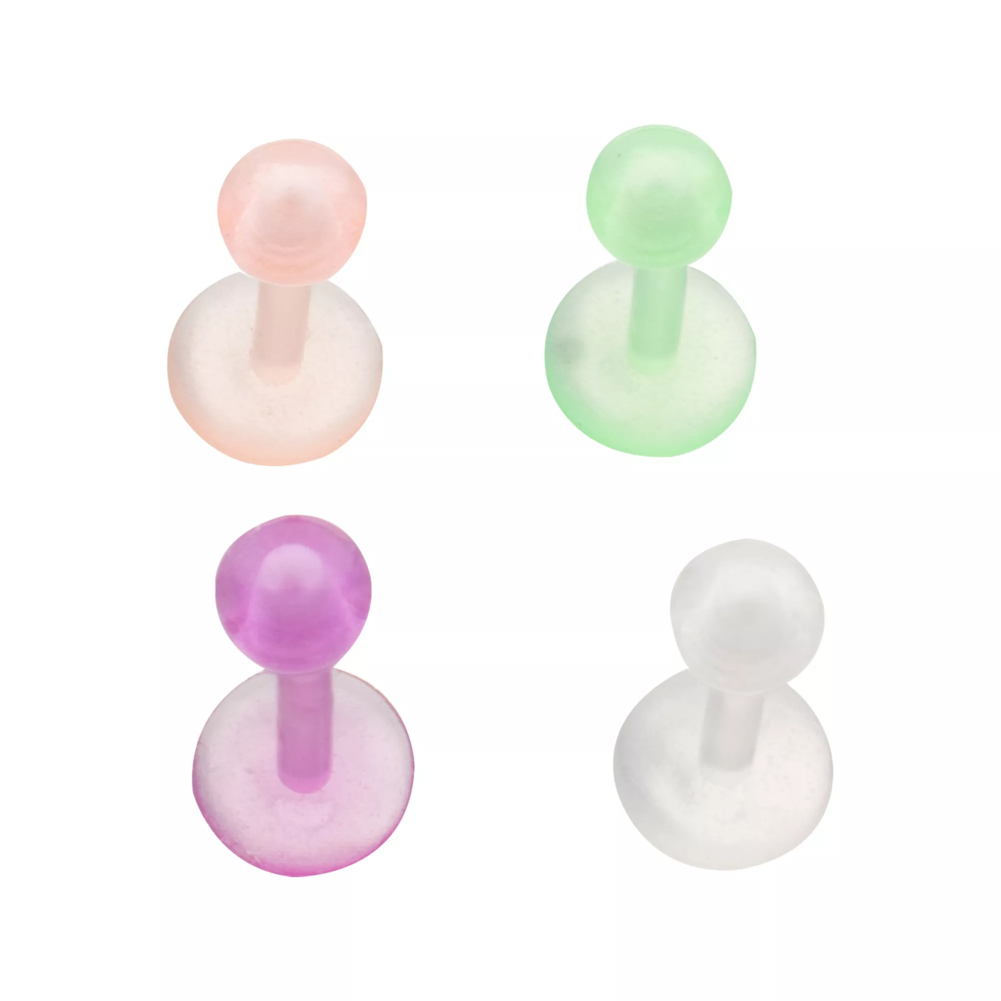Multi-Pack Glow-in-the-Dark Neon Bioflex Labret 4 Pack - 16 Gauge