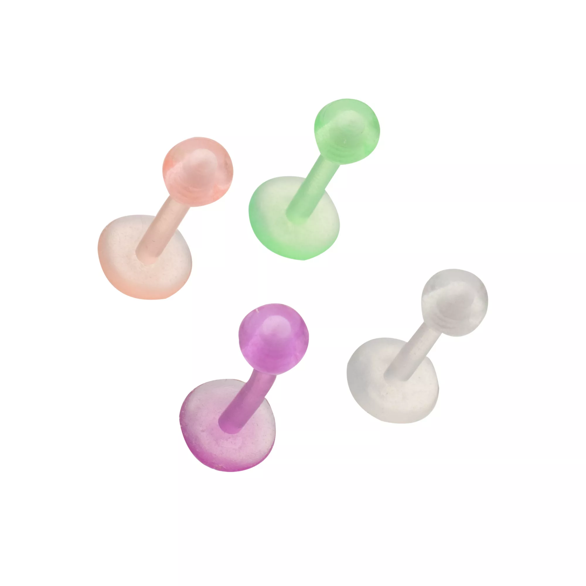 Multi-Pack Glow-in-the-Dark Neon Bioflex Labret 4 Pack - 16 Gauge