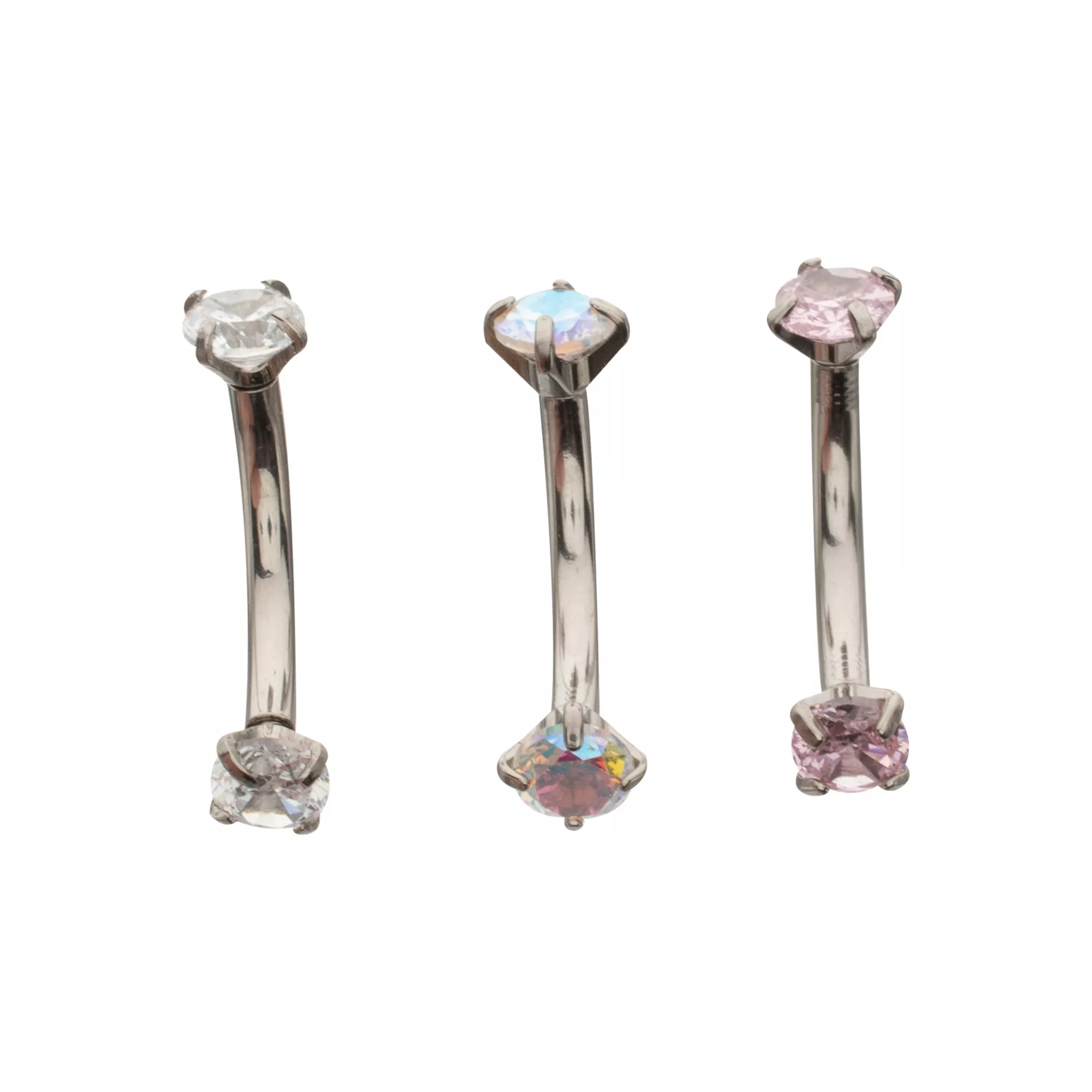 Multi-Pack CZ and AB Silver-Toned Curved Barbells 3 Pack - 16 Gauge