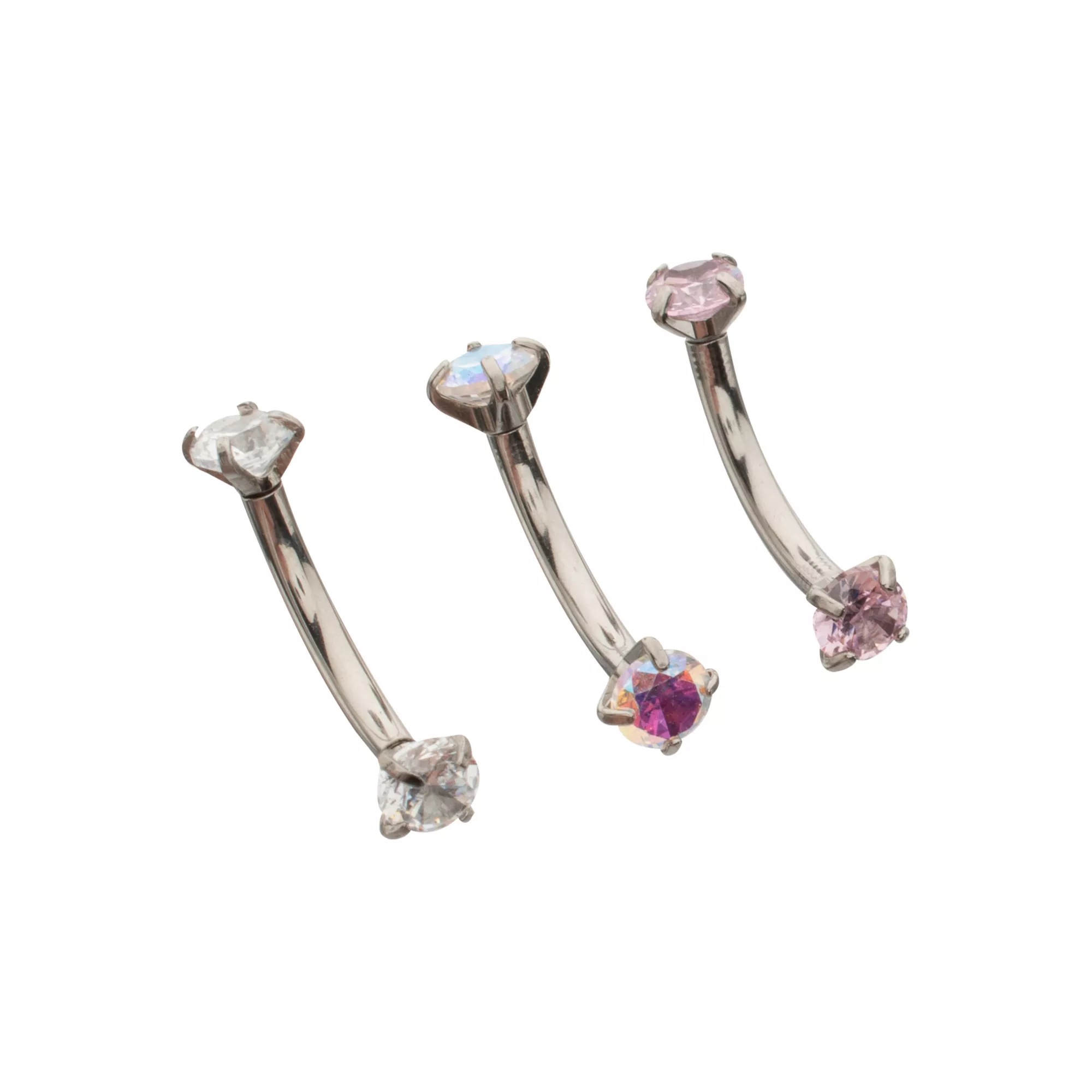 Multi-Pack CZ and AB Silver-Toned Curved Barbells 3 Pack - 16 Gauge