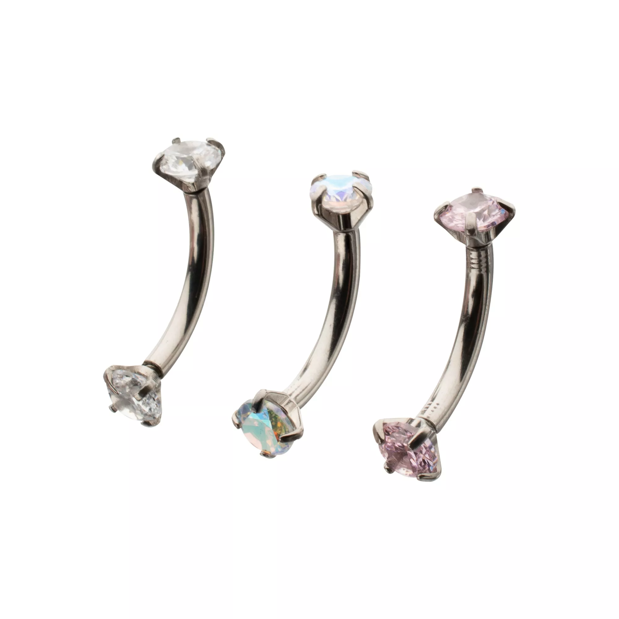Multi-Pack CZ and AB Silver-Toned Curved Barbells 3 Pack - 16 Gauge